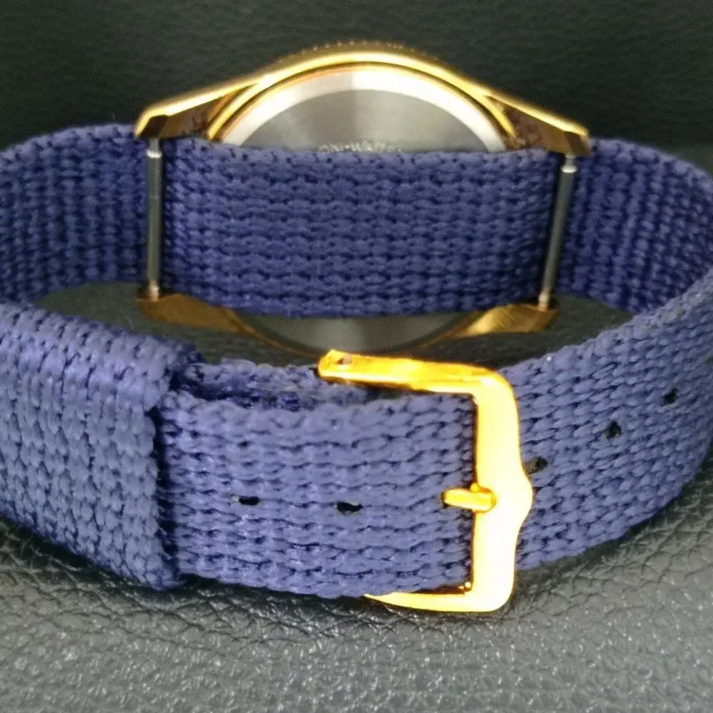 Vintage 1979 Roamer Manual Mens Gold Watch W/Nato Strap & Blue accents